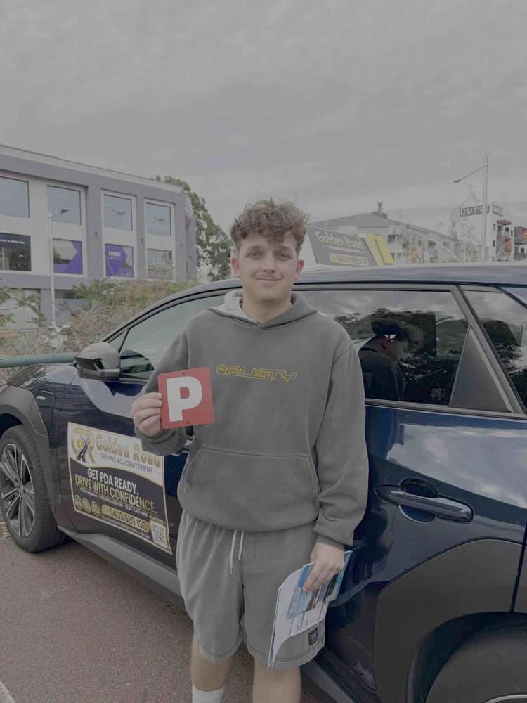 Brody Stephen with his P plates after passing his driving test