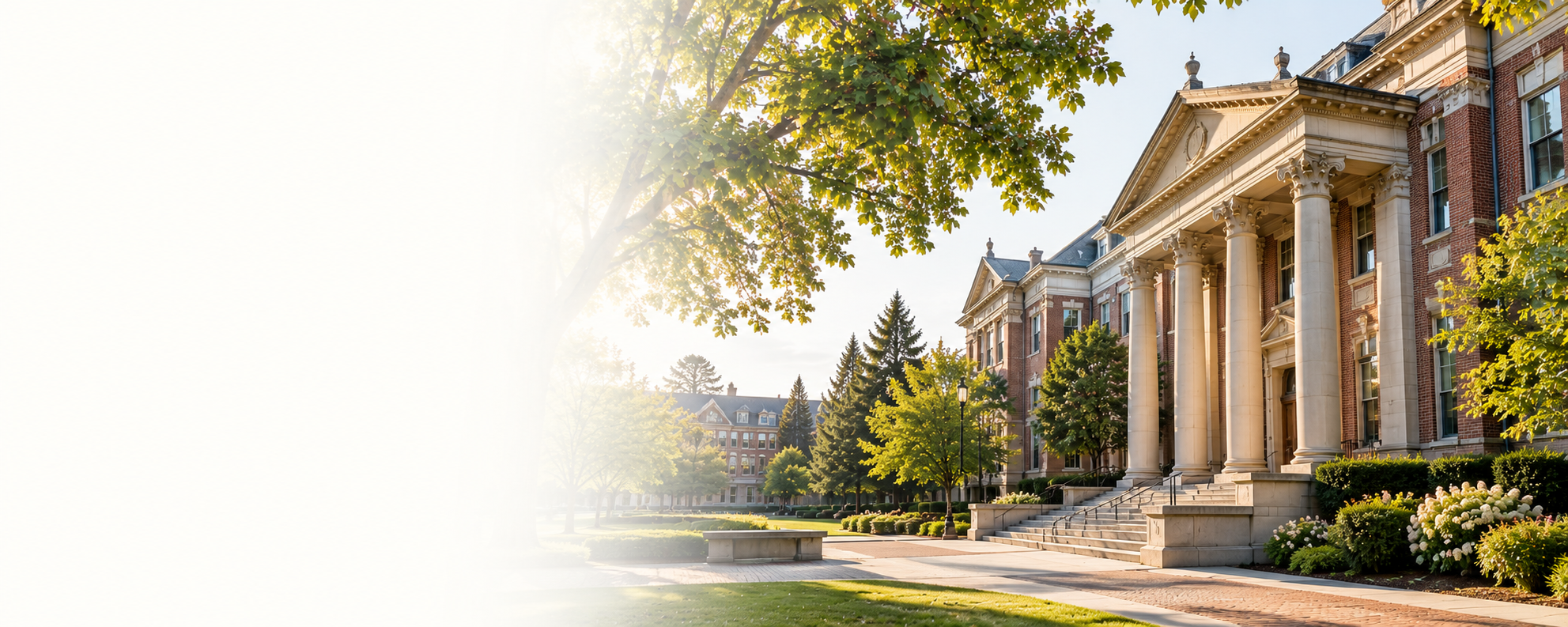 A sunlit academic campus building