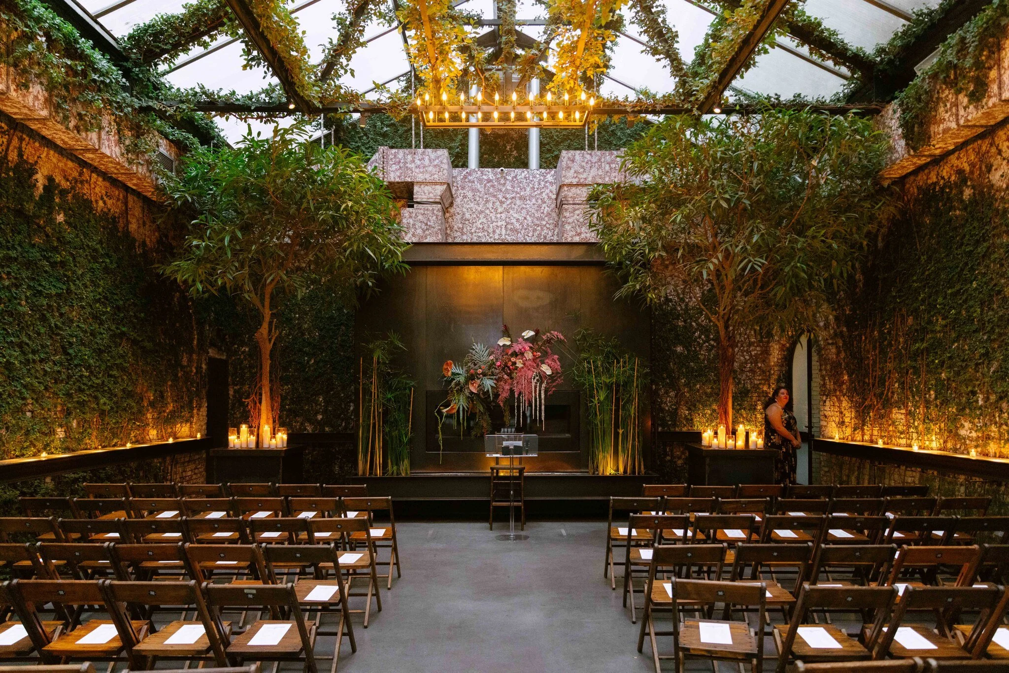 Small wedding reception with banquet table in Long Island City