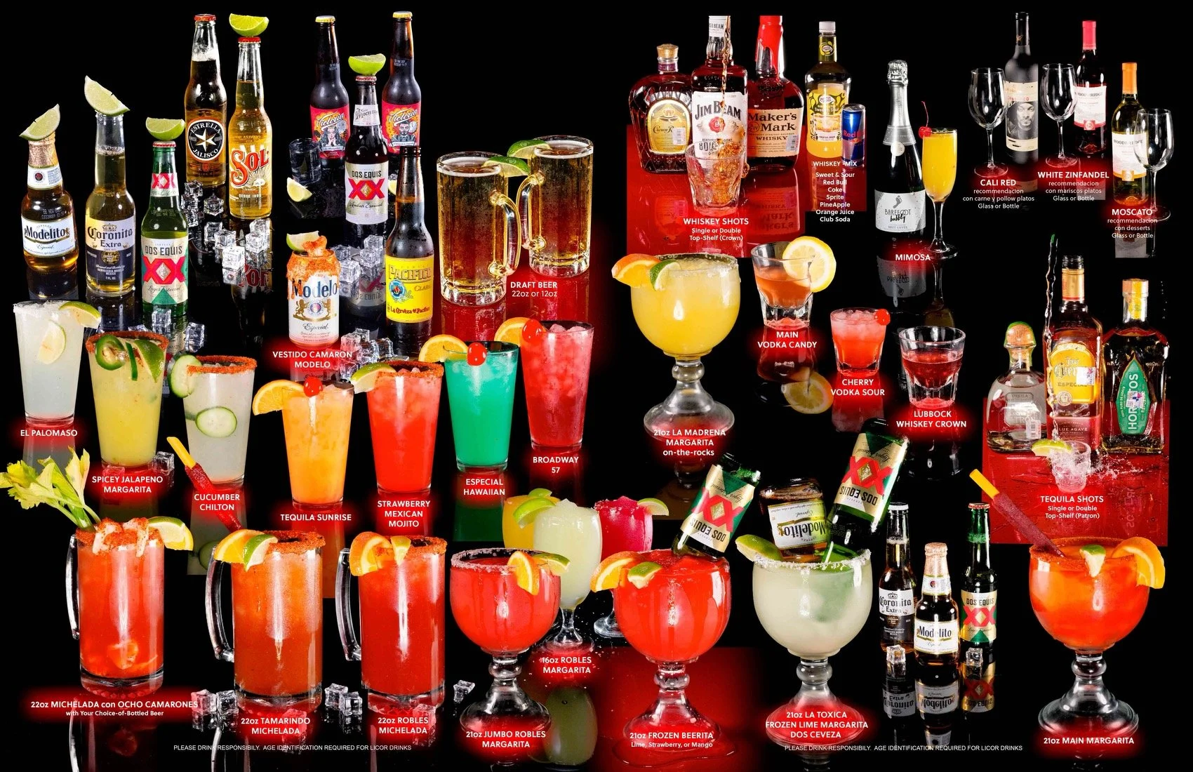 Robles Taqueria Full Alcohol Menu - Margaritas, Tequila, Cerveza, Cocktails