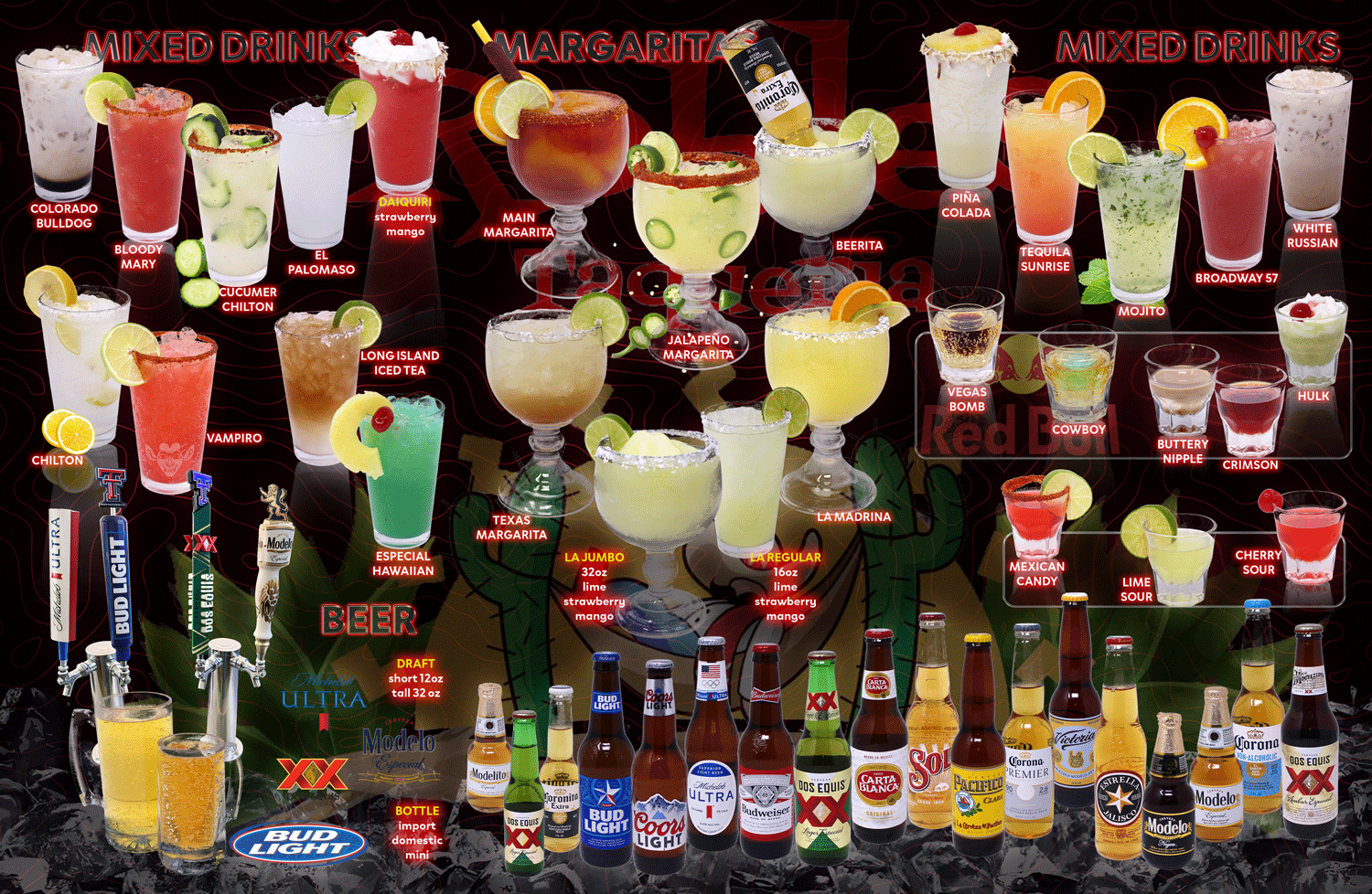 Robles Taqueria Full Alcohol Menu - Margaritas, Tequila, Cerveza, Cocktails