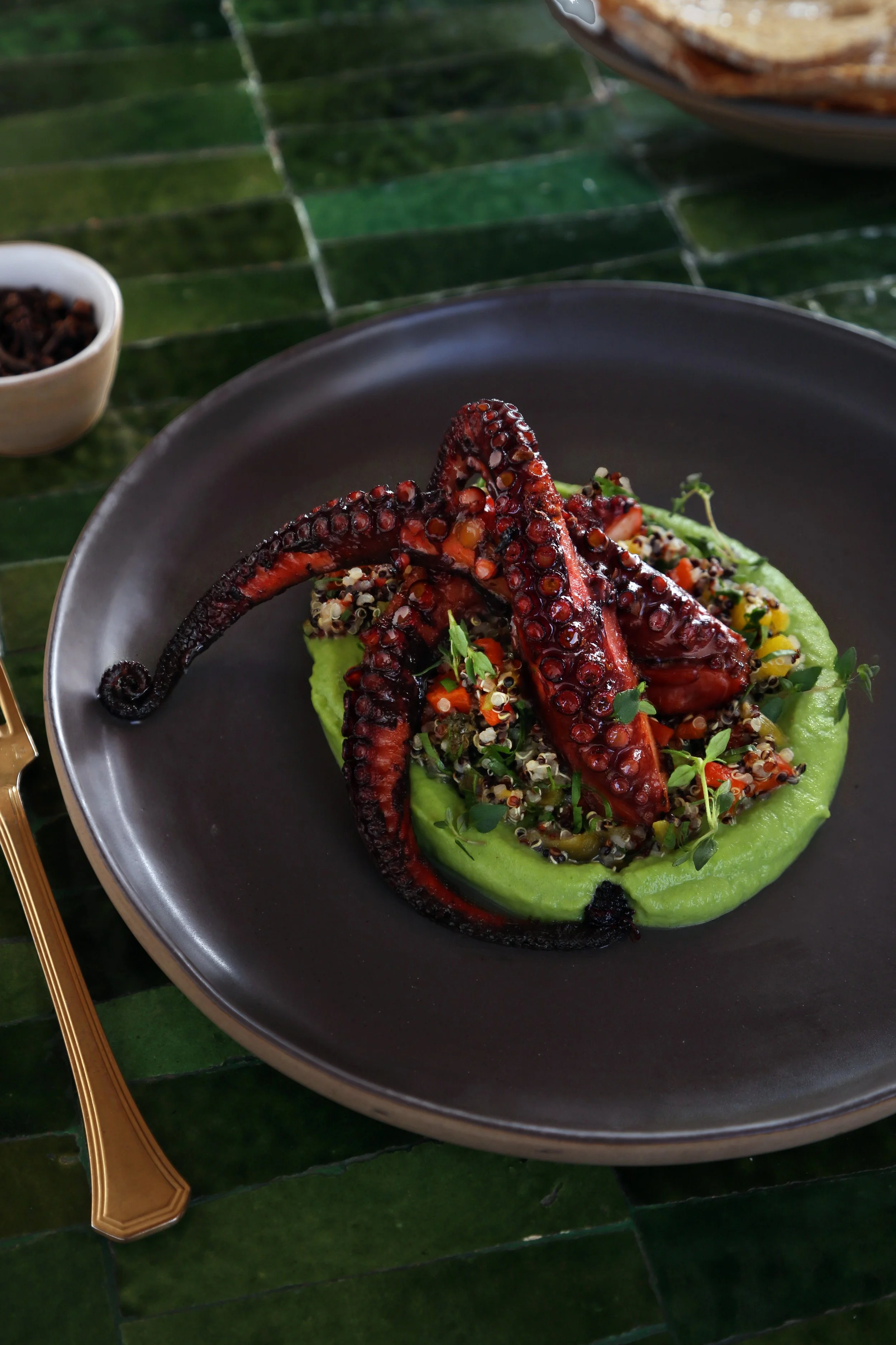 Grilled octopus with zucchini mousseline