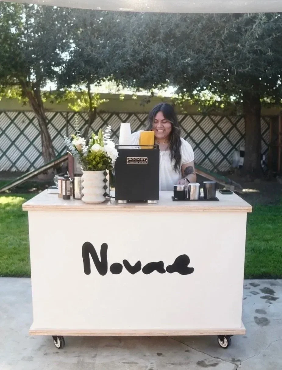 Novae Coffee Co. mobile coffee cart setup at an Orange County brand activation event