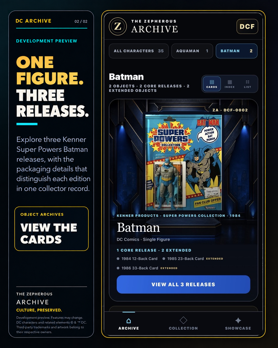 Development preview of a Kenner Batman figure release record