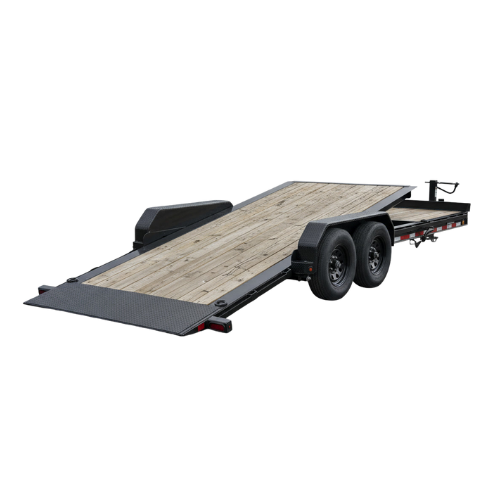 A tilt trailer,which is tilting it's bed backwards