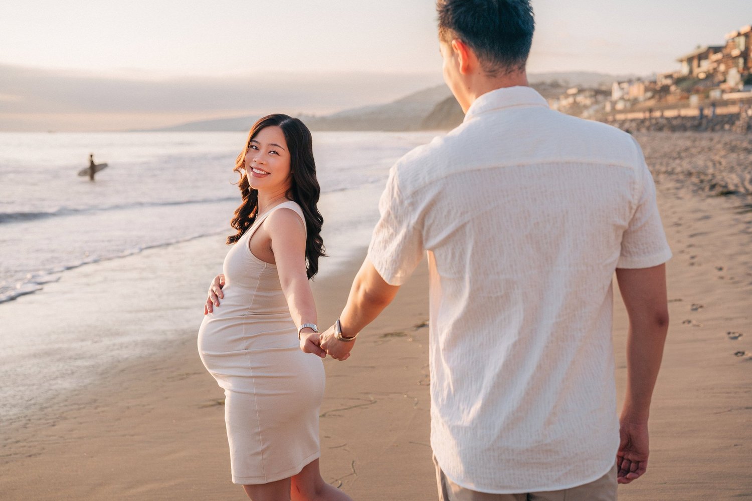 Maternity session on the sand at Strands Beach in Dana Point