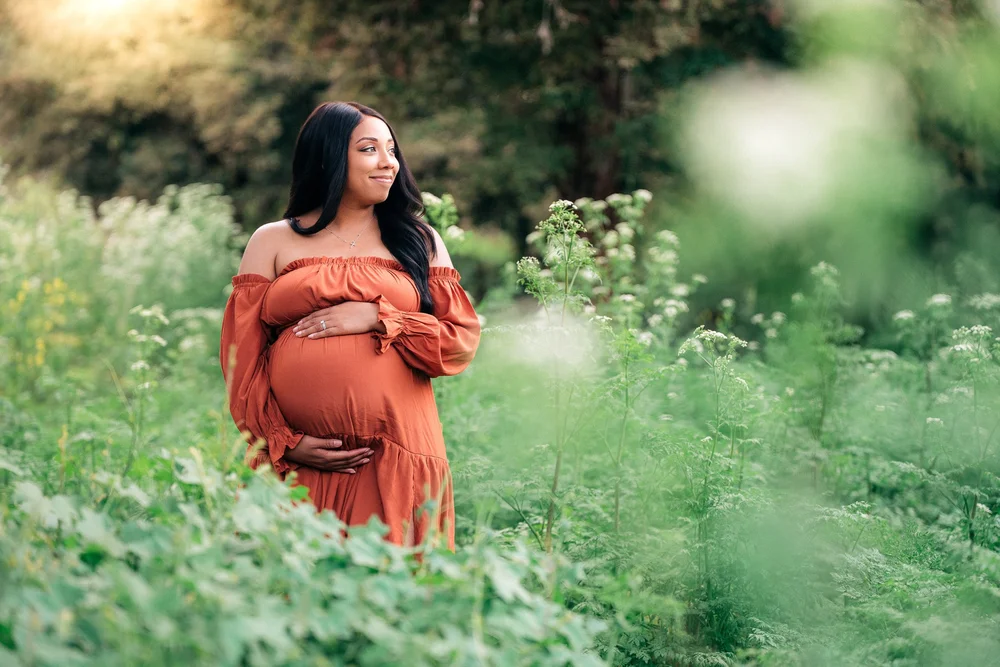 The Ramirez family during their maternity session in the Brea redwoods