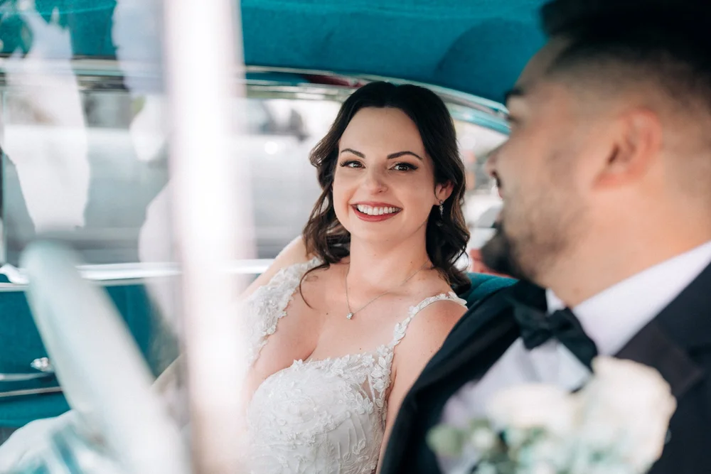 Jessica and Alex leaving in the car after the ceremony