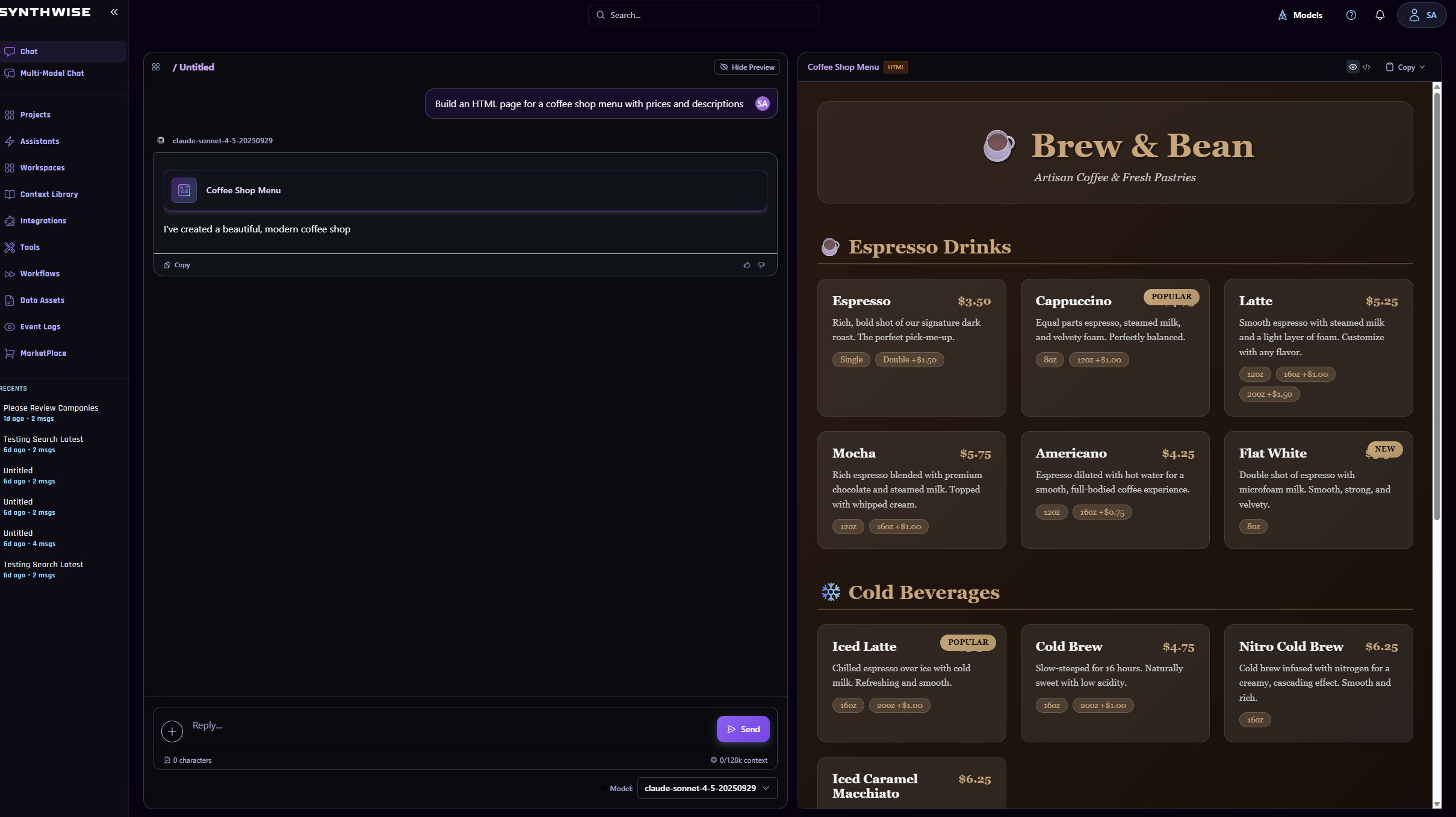 HTML coffee shop menu prototype