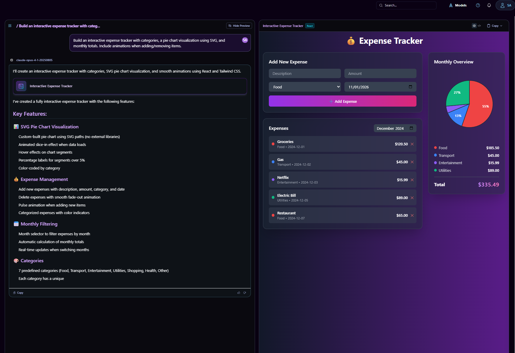 Interactive React expense tracker