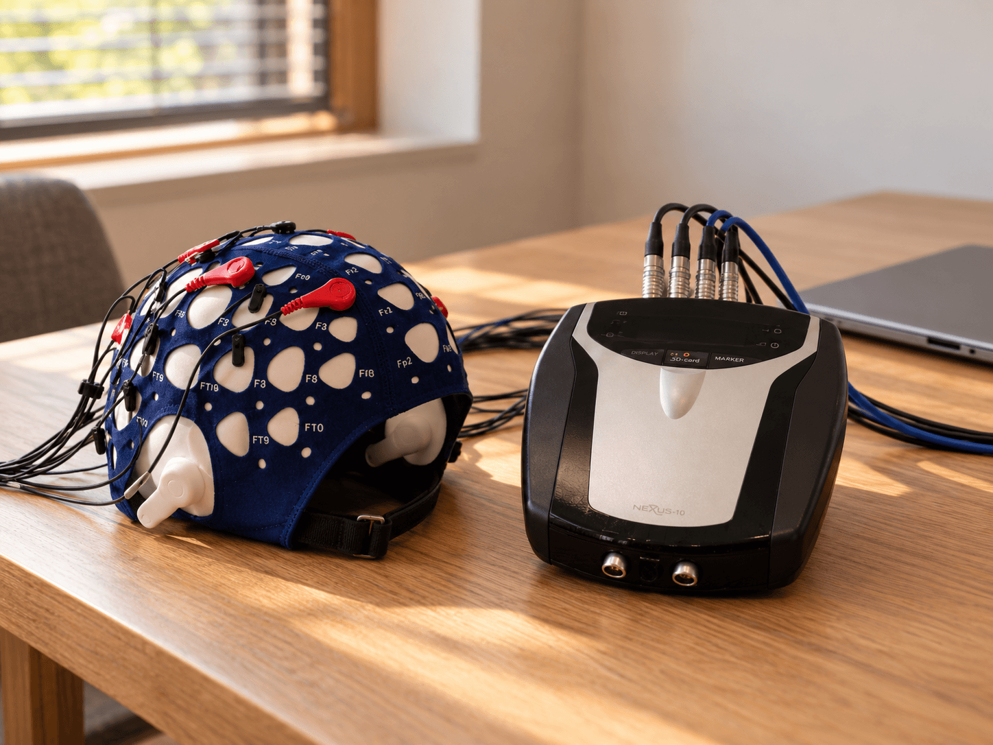 Casque EEG et matériel de mesure utilisés au cabinet