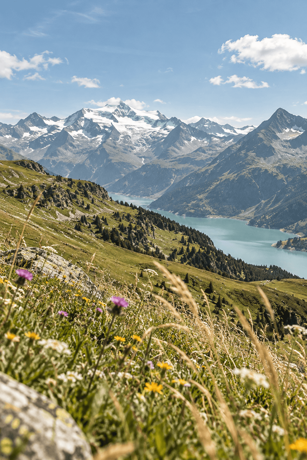 Paysage du Valais avec montagnes enneigées