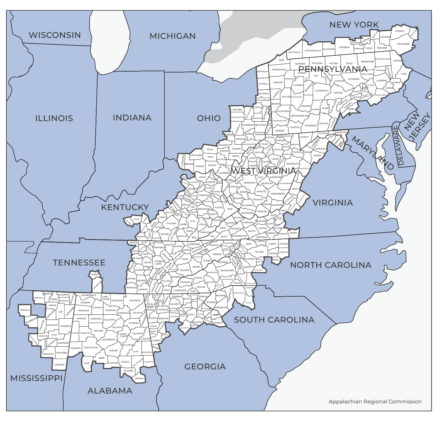 Map of the Appalachian Region