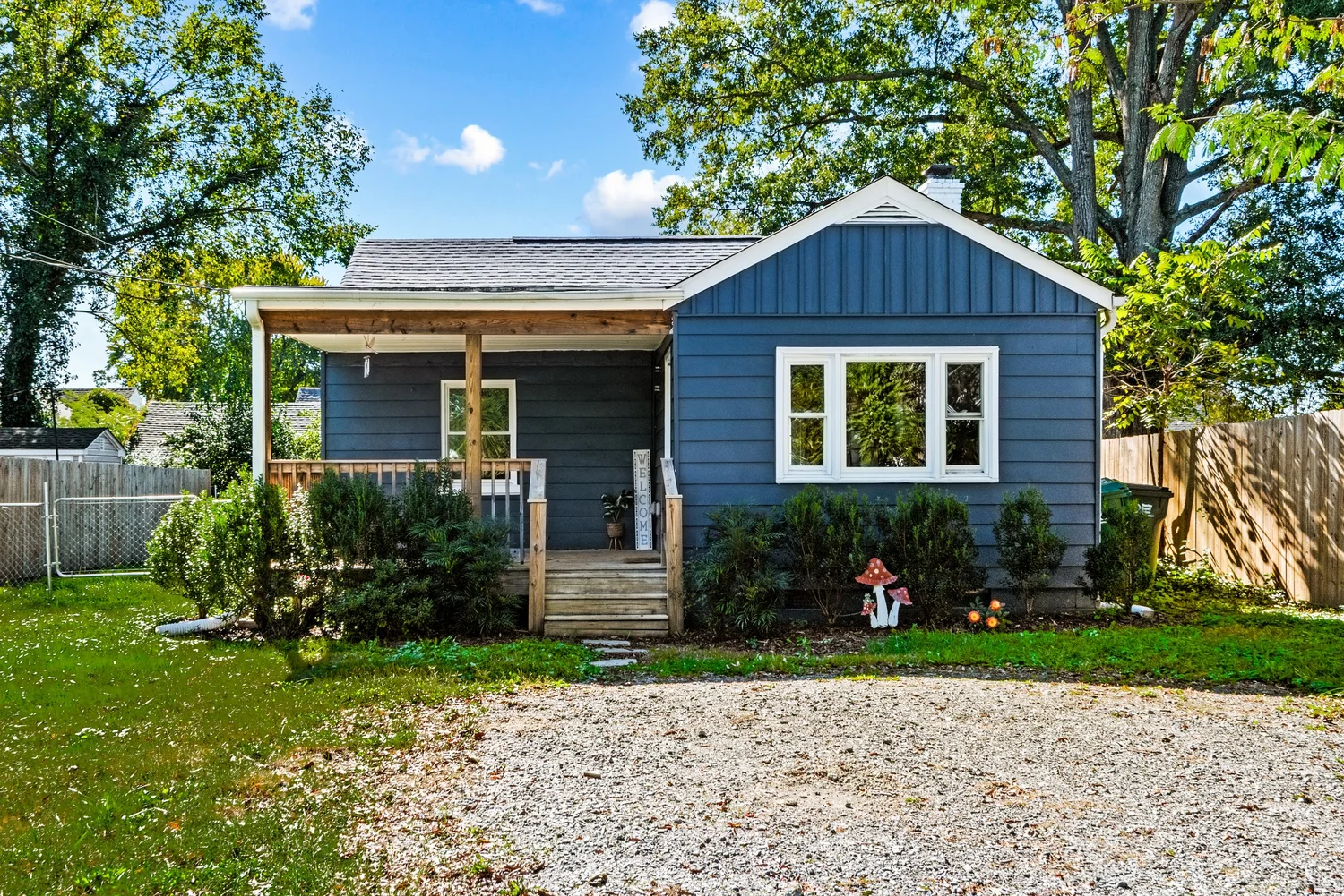 Front of 2309 Fleet Avenue, Richmond, VA, a blue bungalow with a covered front porch