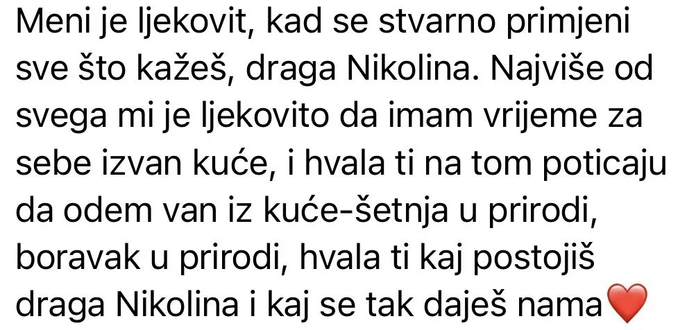 Poruka klijentice zahvale Nikolini
