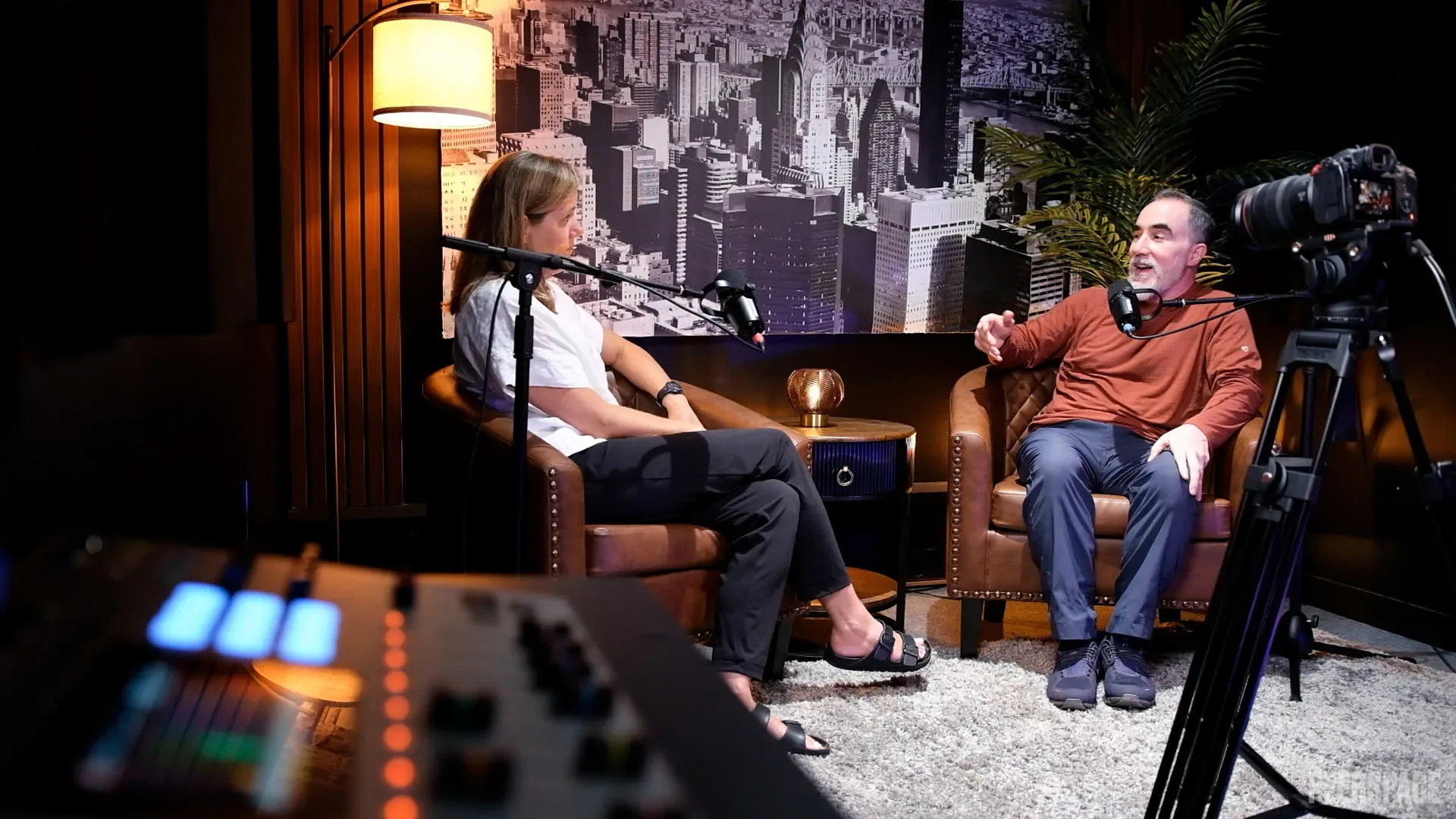 Podcast studio with professional mics