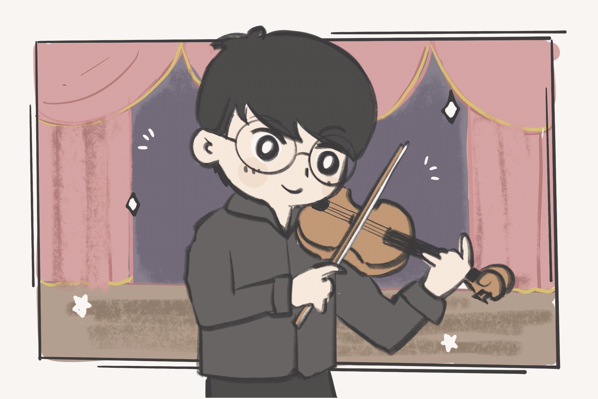 Illustration of a violinist performing on stage