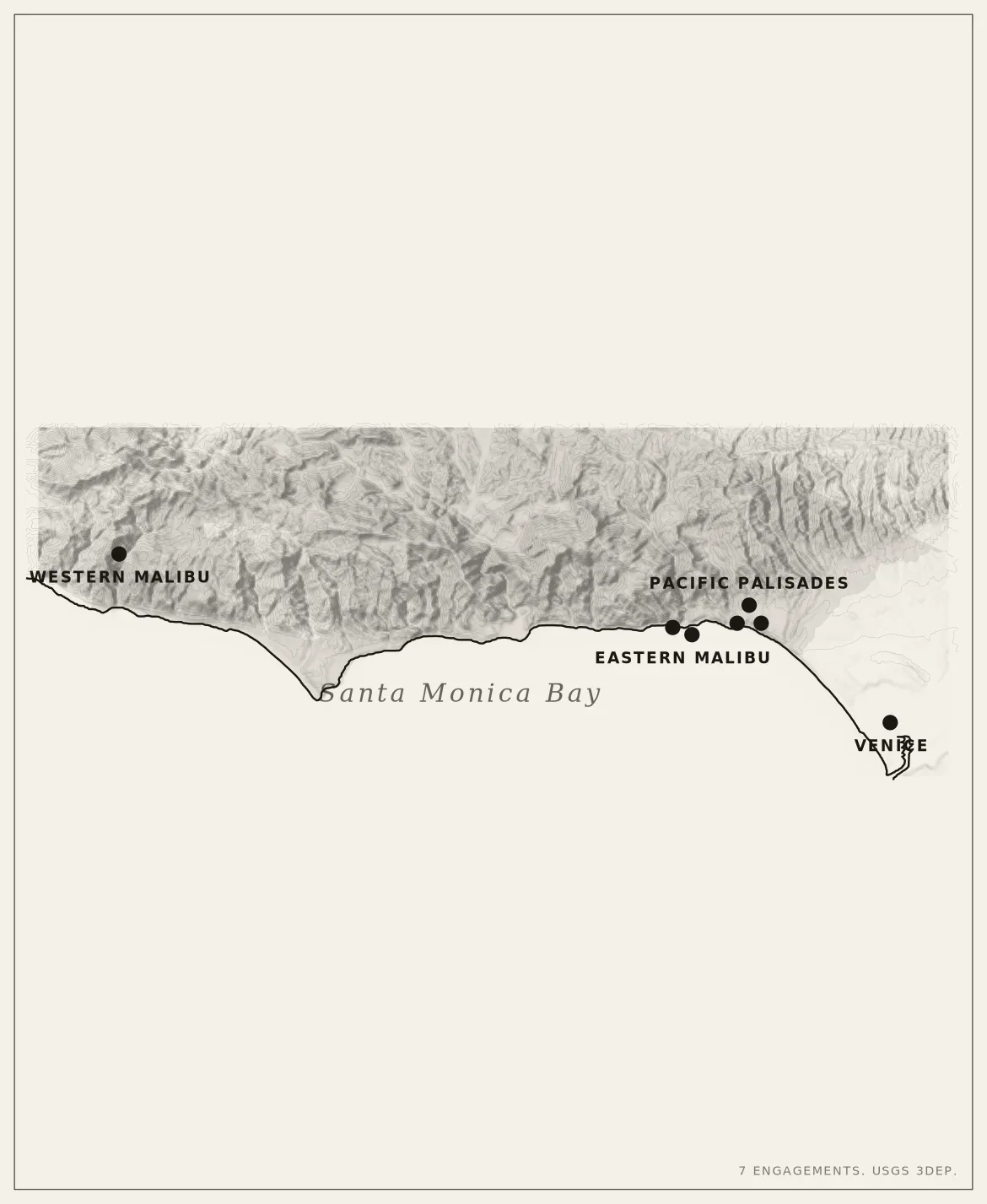 Coast panel of the engagement map, Western Malibu east to Venice.