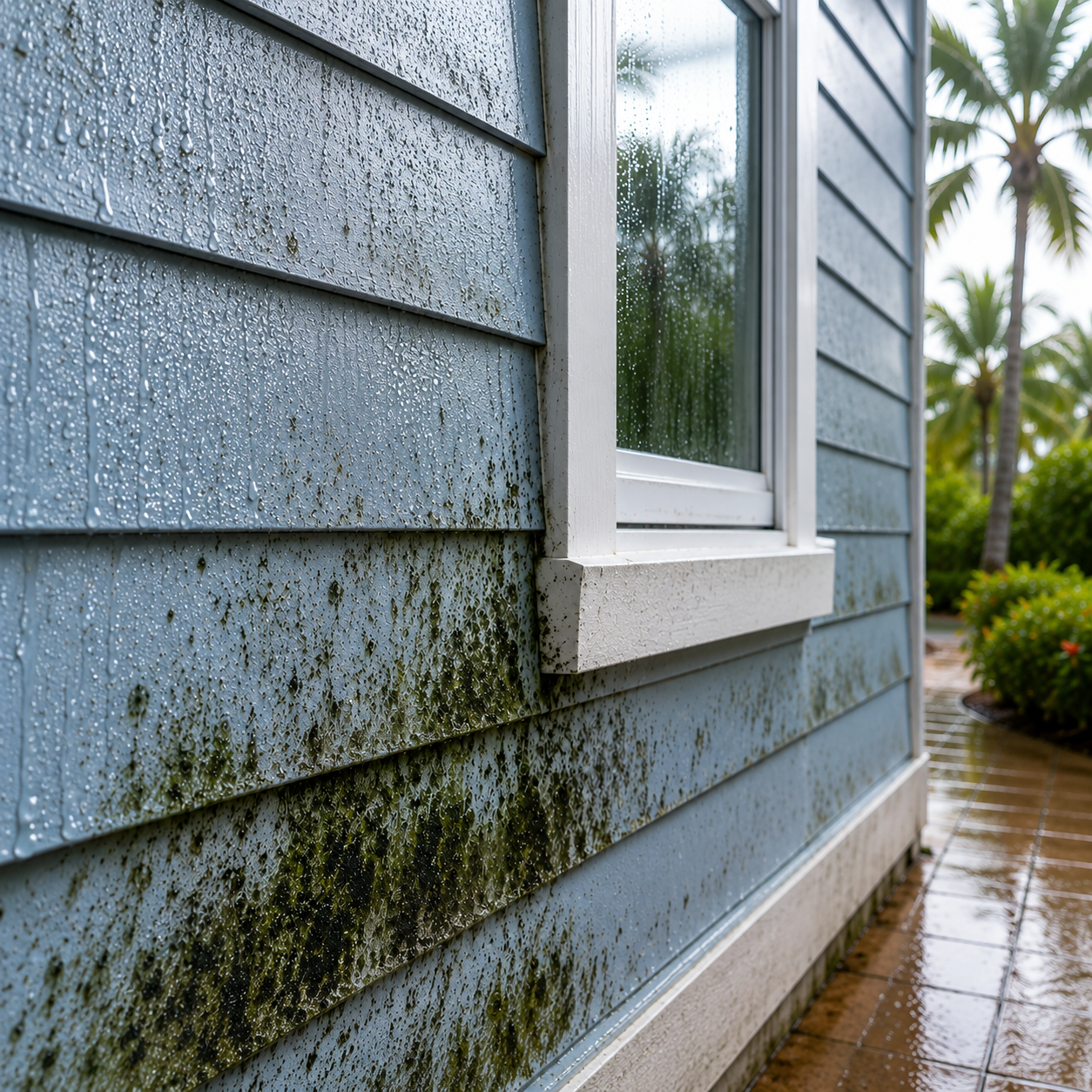 painted Florida house exterior with peeling bubbled paint