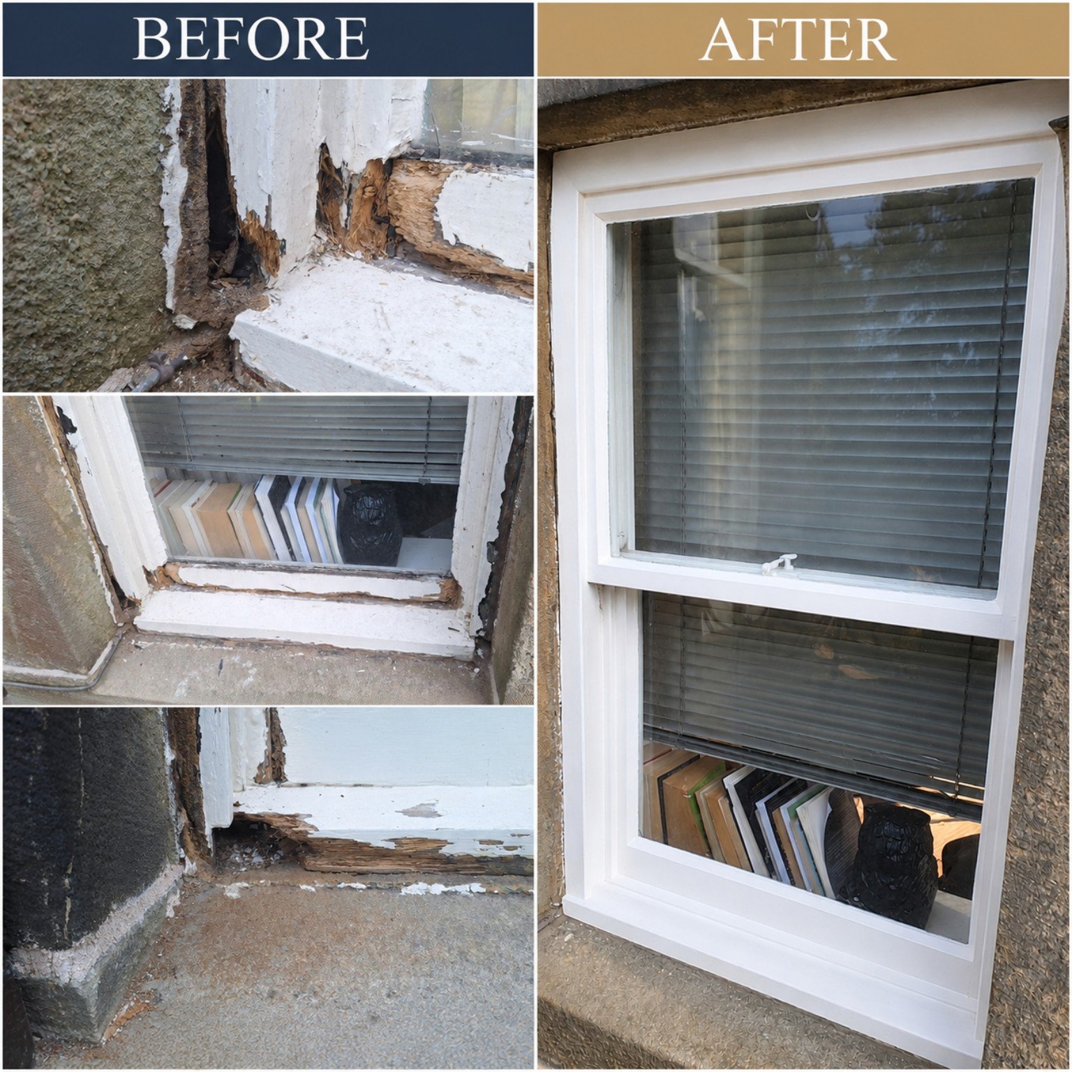 Timber window before-and-after comparison