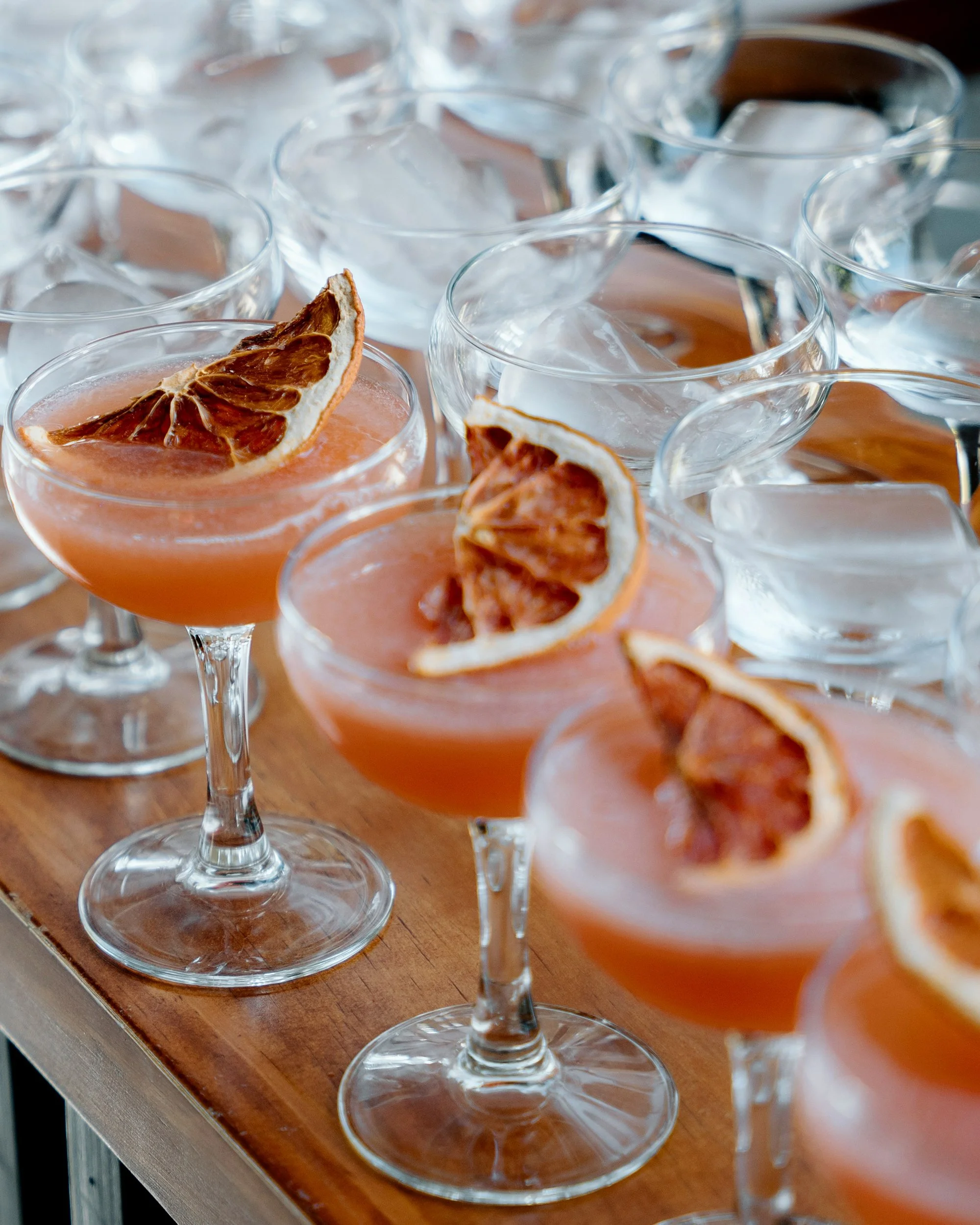 Row of matching cocktails