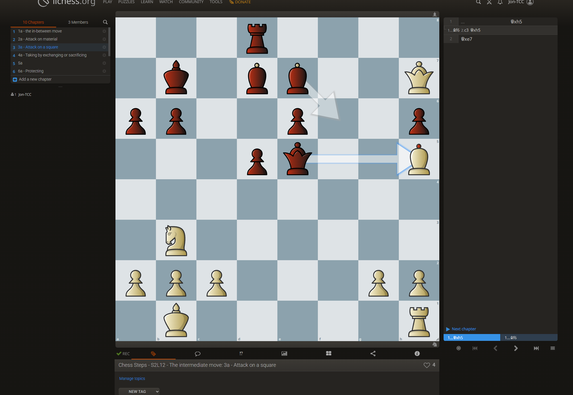 An actual interactive Lichess study used in the Academy program.