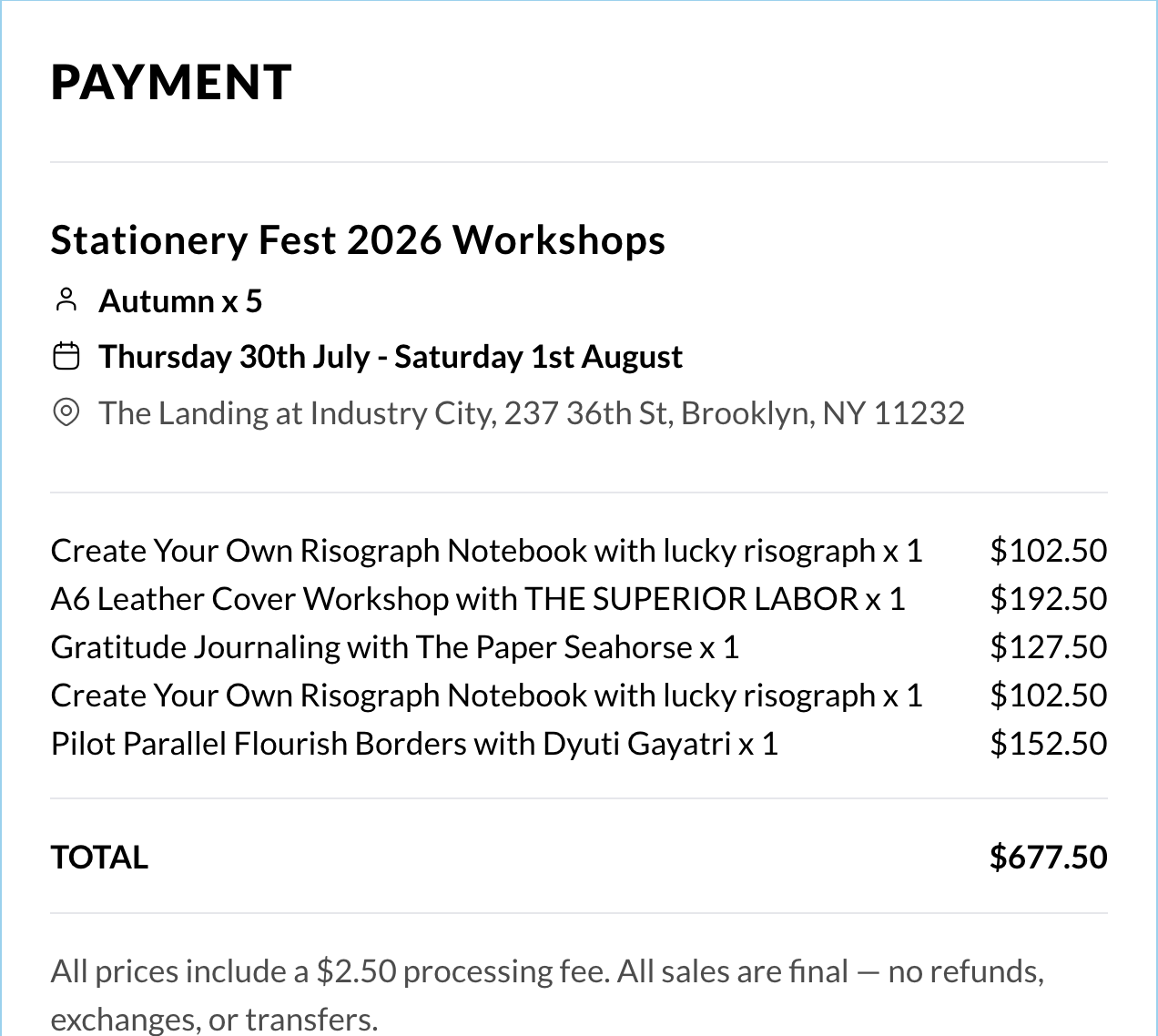 ARTSVP checkout screen