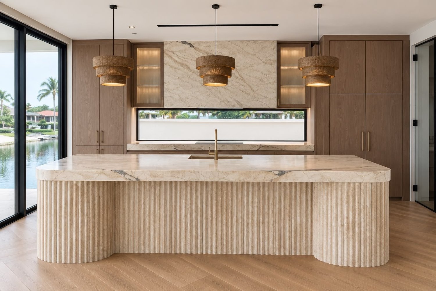 Fluted stone kitchen island
