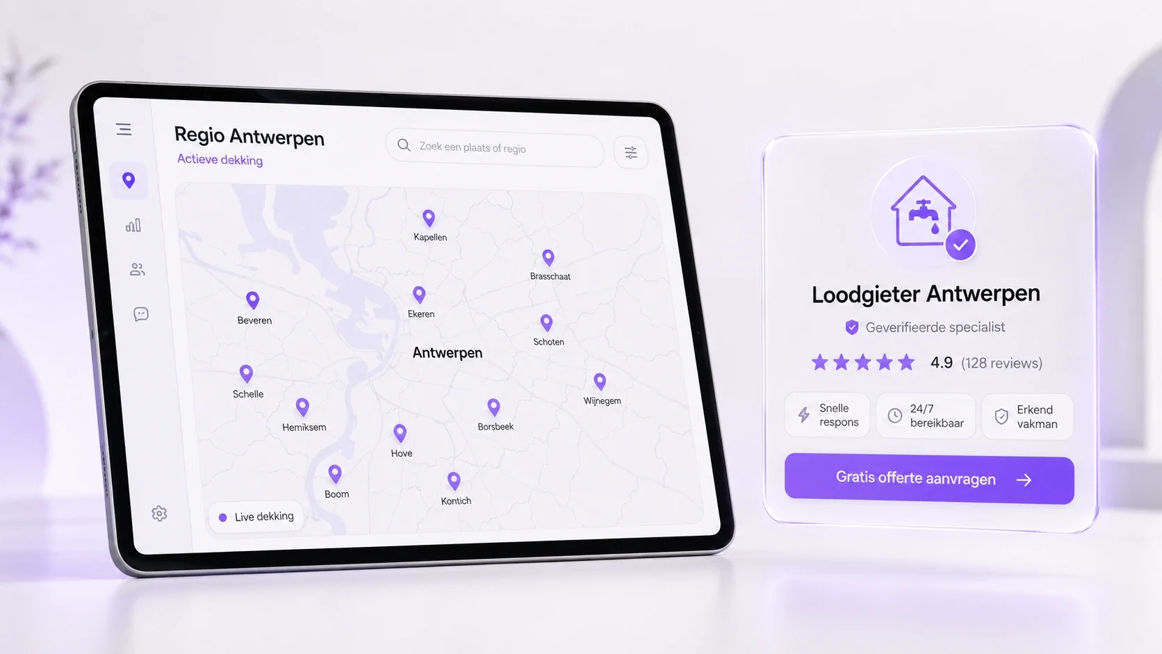 Leadgeneratie voor loodgieters in Antwerpen en Vlaams-Brabant: marketingdashboard met aanvragen per regio