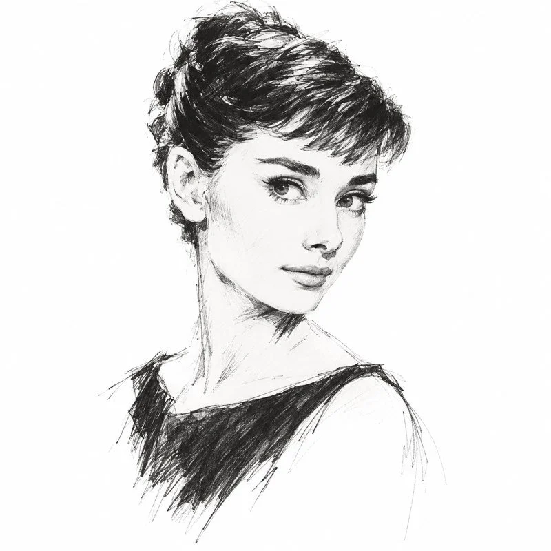 Illustrated portrait of Audrey Hepburn