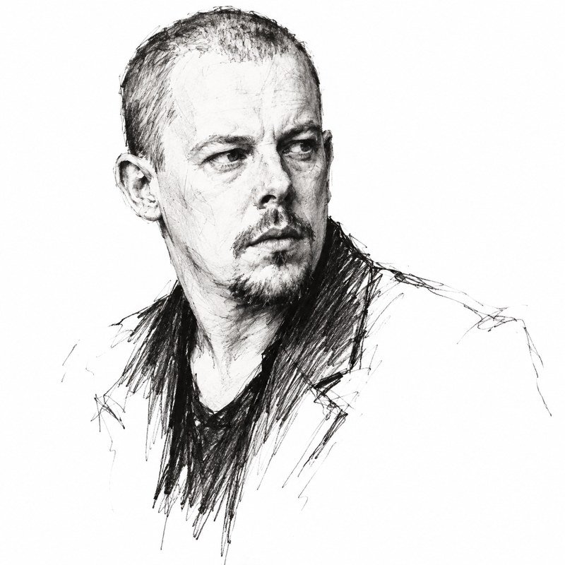 Illustrated portrait of Alexander McQueen