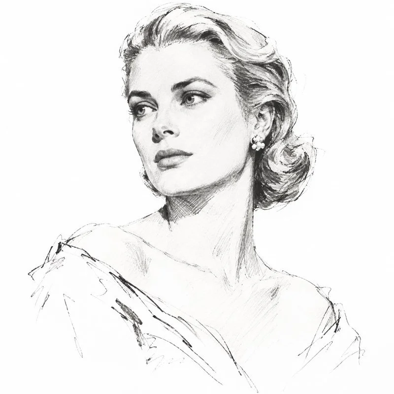 Illustrated portrait of Grace Kelly