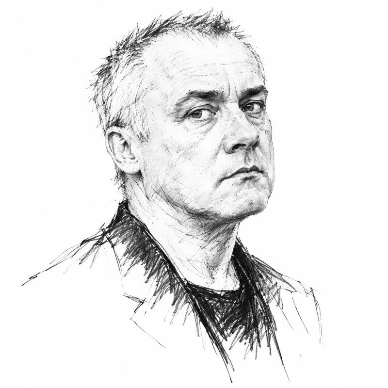 Illustrated portrait of Damien Hirst