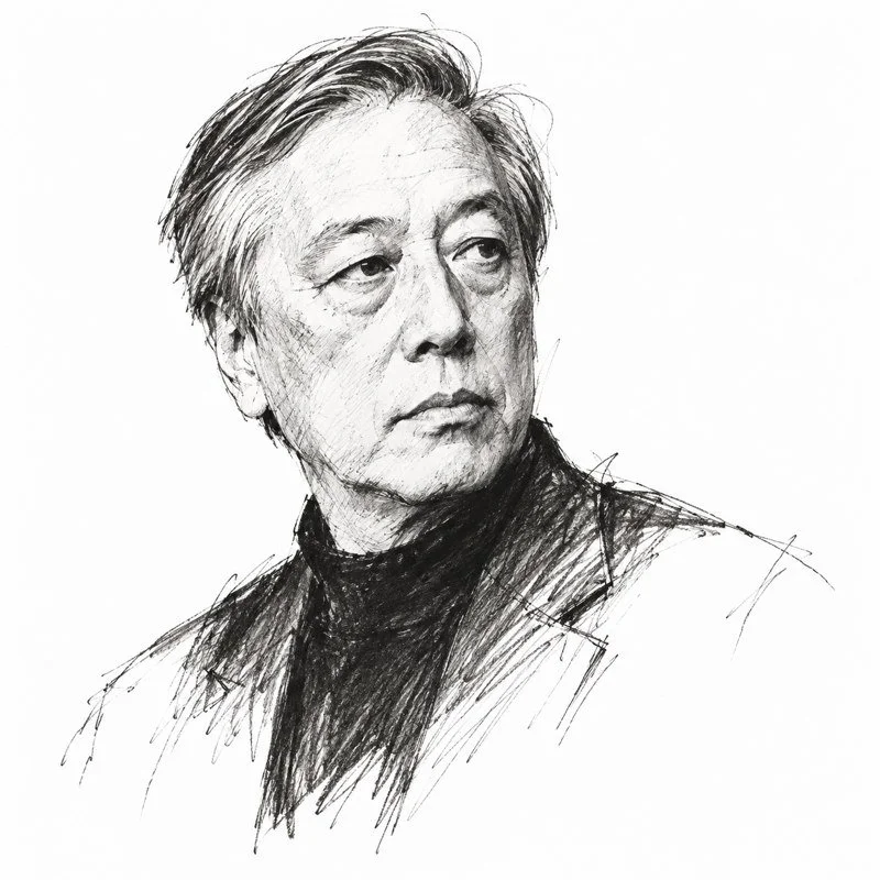 Illustrated portrait of Hiroshi Sugimoto