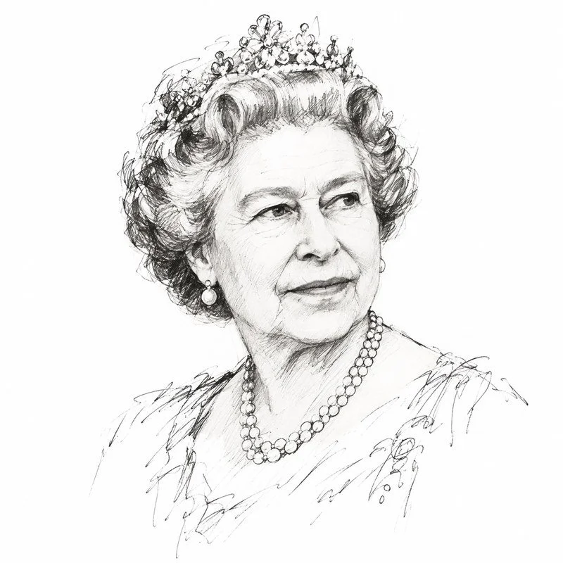 Illustrated portrait of Elizabeth II