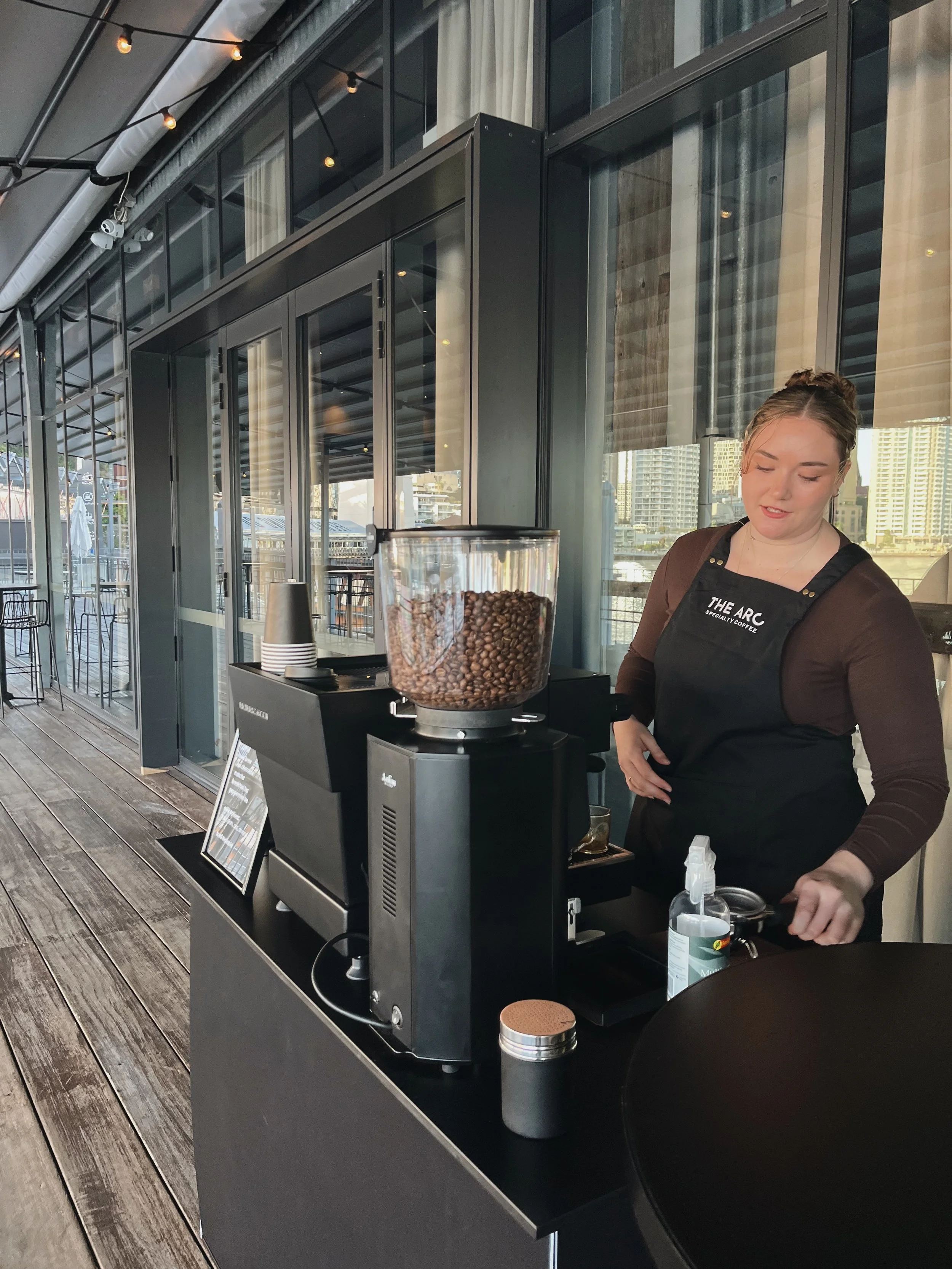 The Arc Specialty Coffee mobile cart setup at an SEQ event