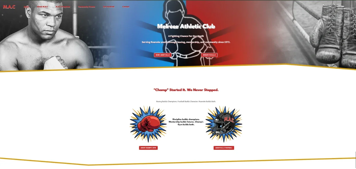 Melrose Athletic Club website hero after Novum Creative