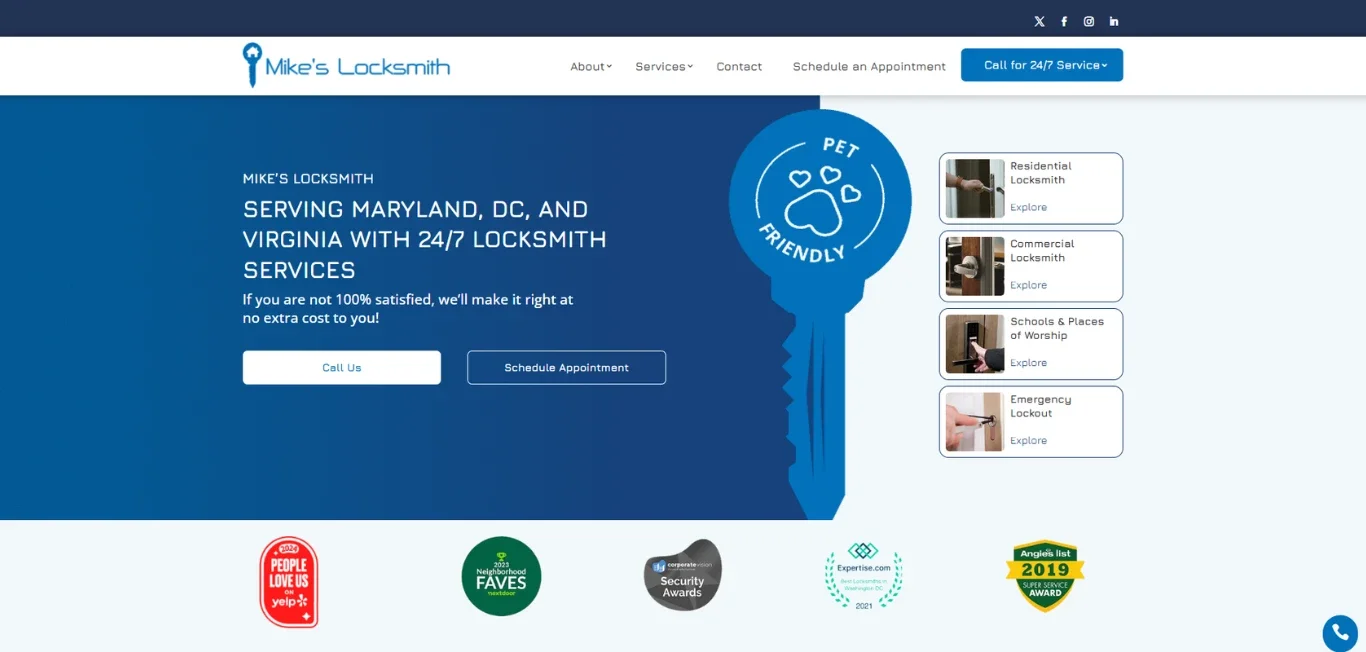 Mike's Locksmith website hero before Novum Creative rebuild