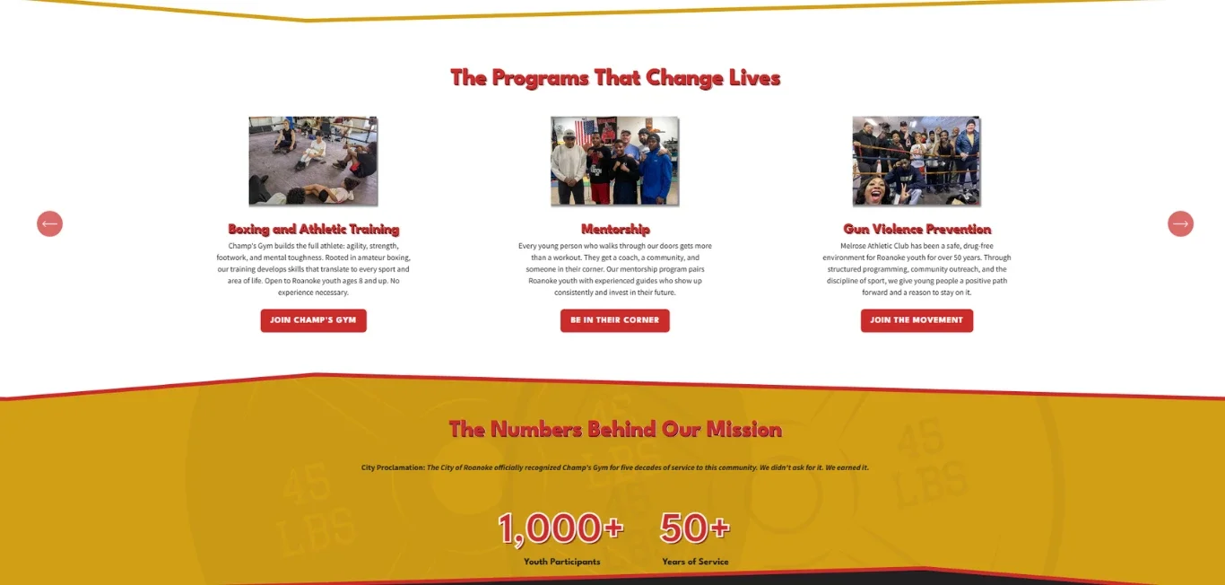 Melrose Athletic Club programs section after Novum Creative