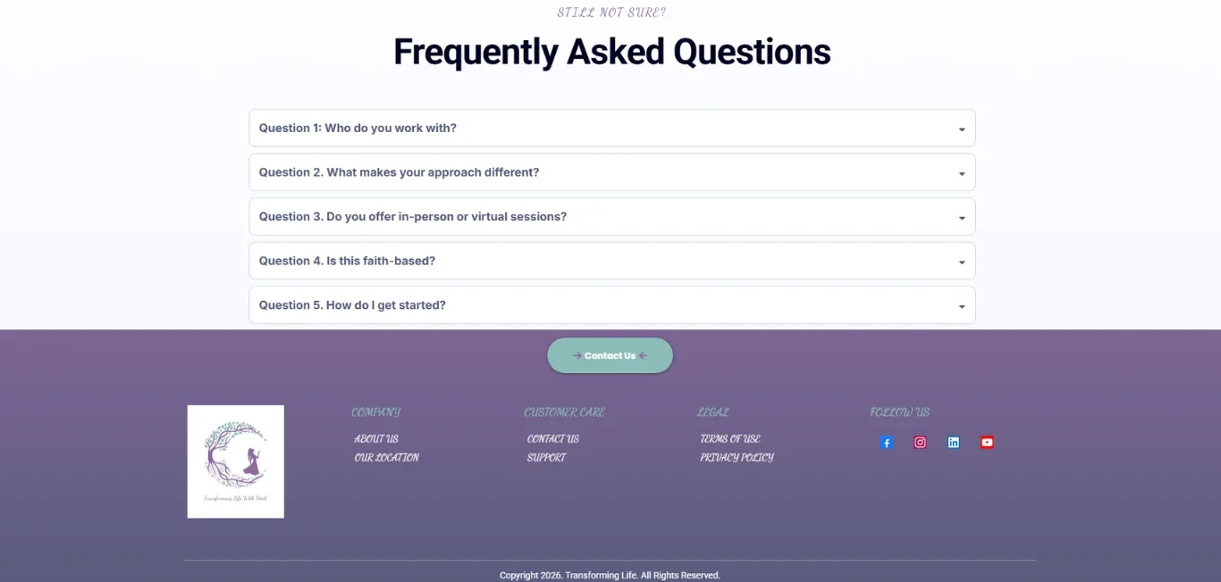FAQ section before Novum Creative rebuild
