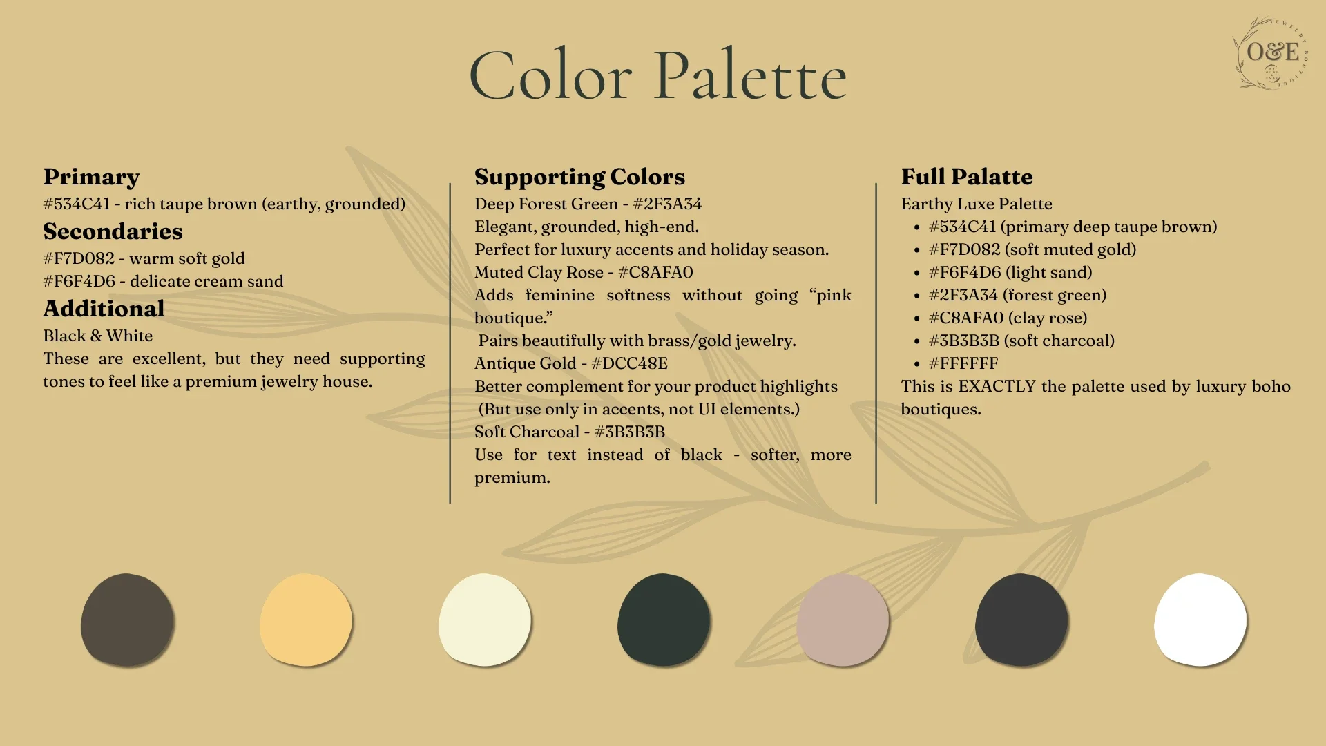 Odds and Ends Jewelry color palette designed by Novum Creative