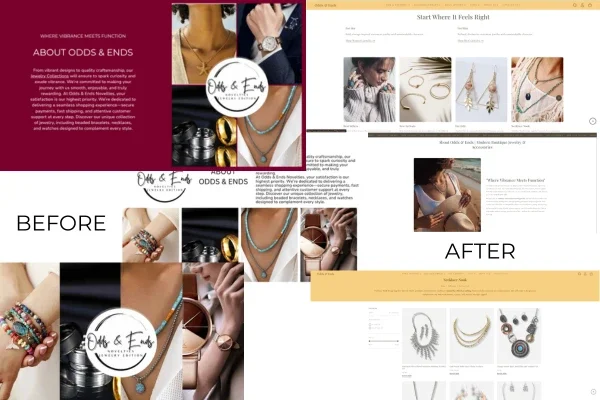 Odds and Ends Jewelry website before and after redesign by Novum Creative