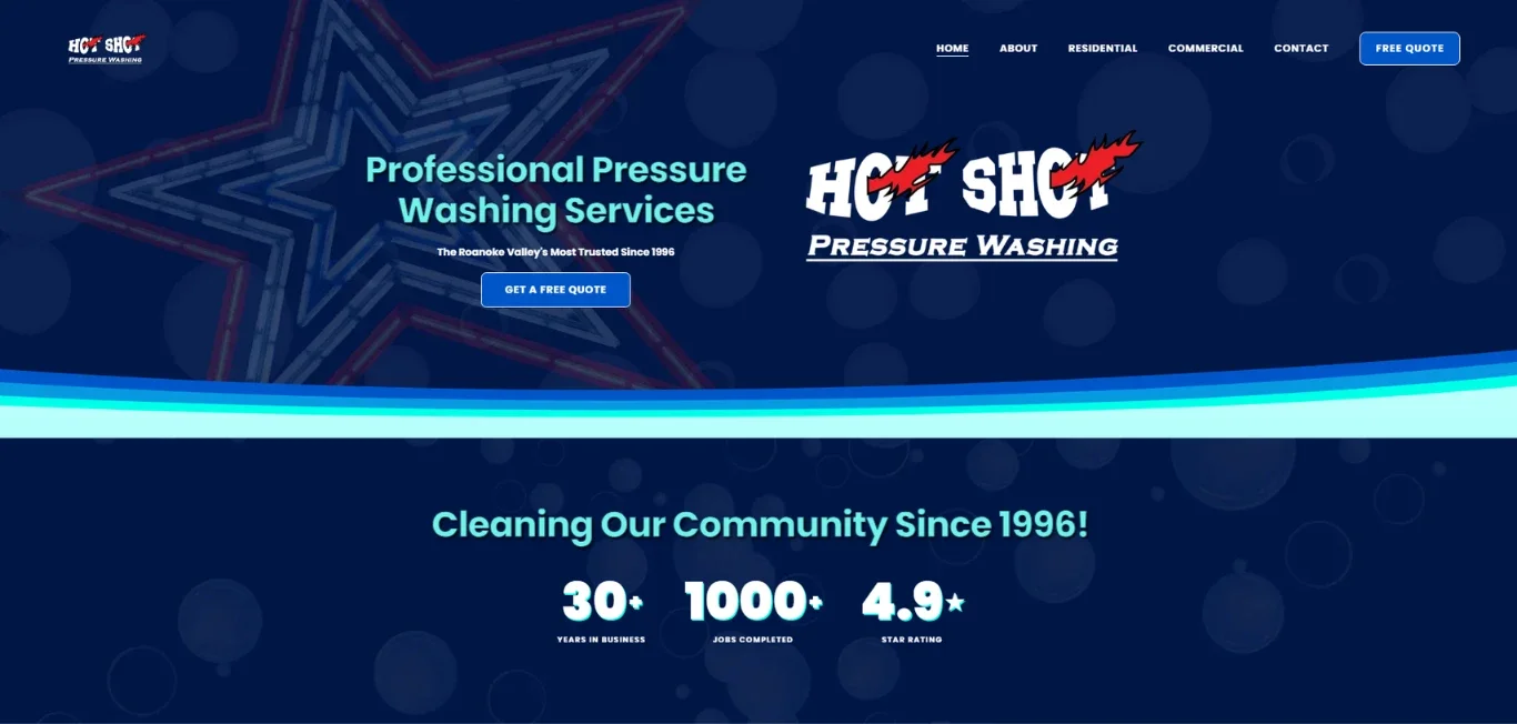 Hot Shot Pressure Washing website hero section by Novum Creative