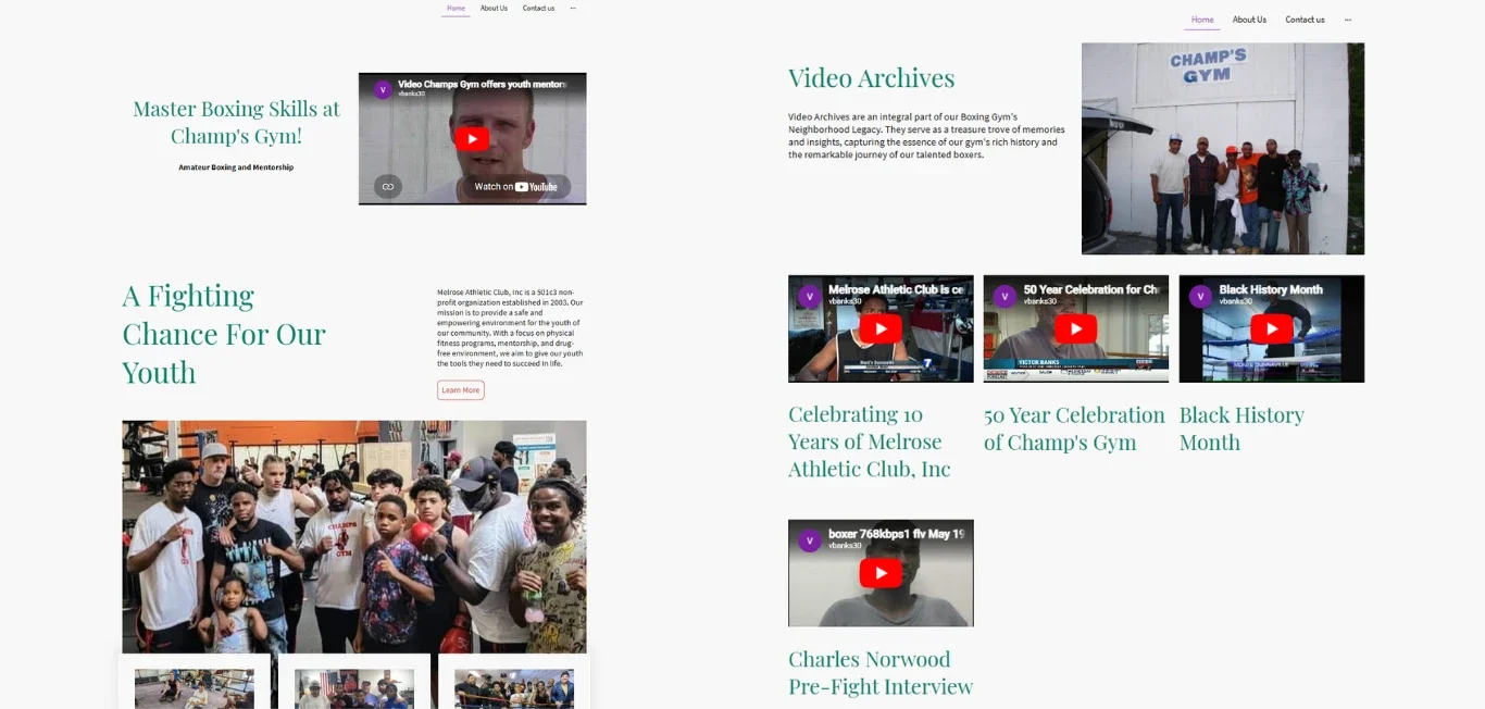 Melrose Athletic Club website hero before Novum Creative