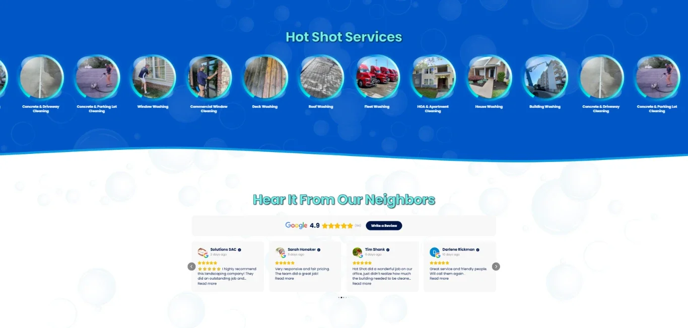 Hot Shot Pressure Washing services page by Novum Creative