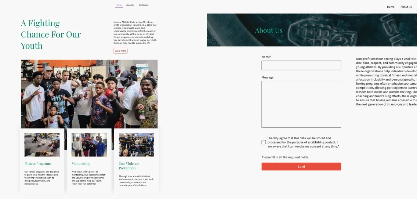 Melrose Athletic Club programs section before Novum Creative