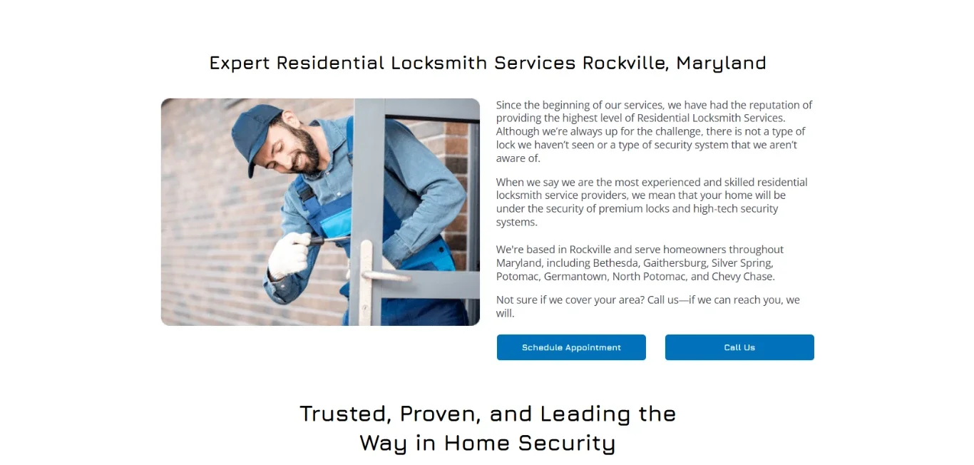 Mike's Locksmith services section before Novum Creative rebuild
