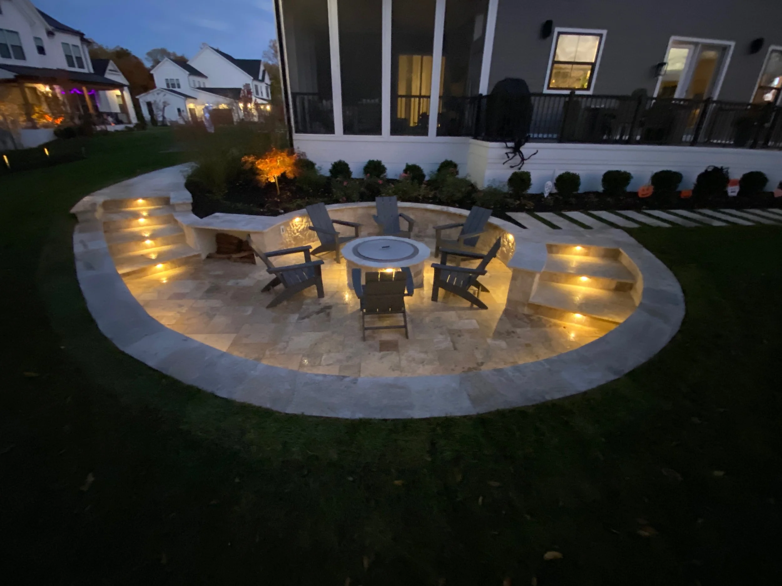 Walkway with porcelain pavers