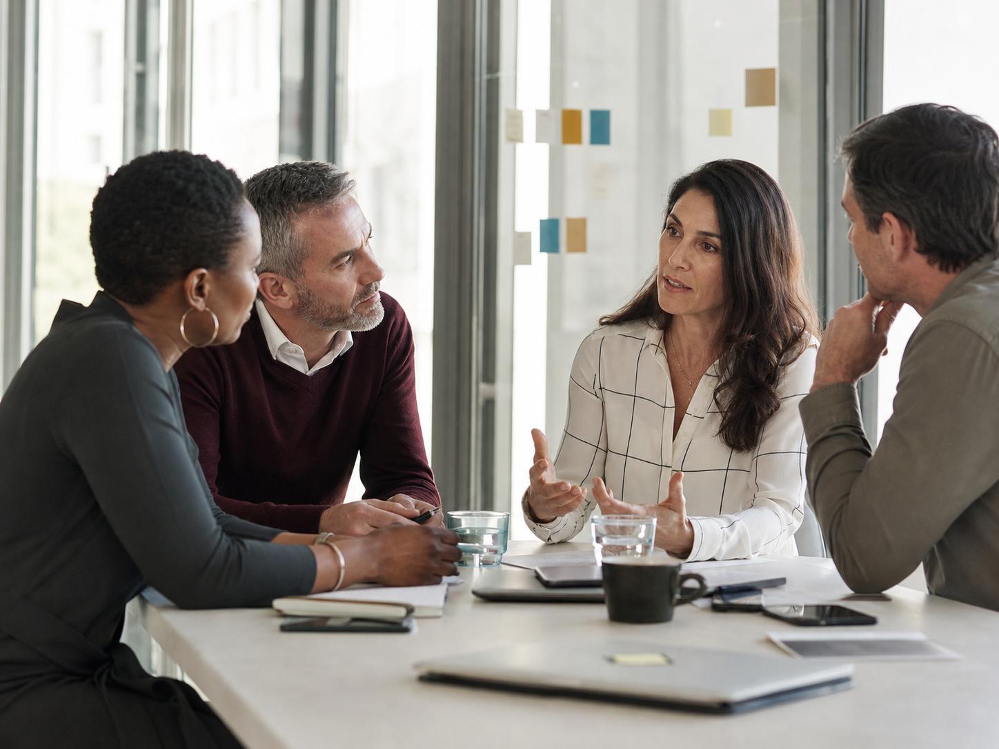 A leadership team building shared understanding around a table
