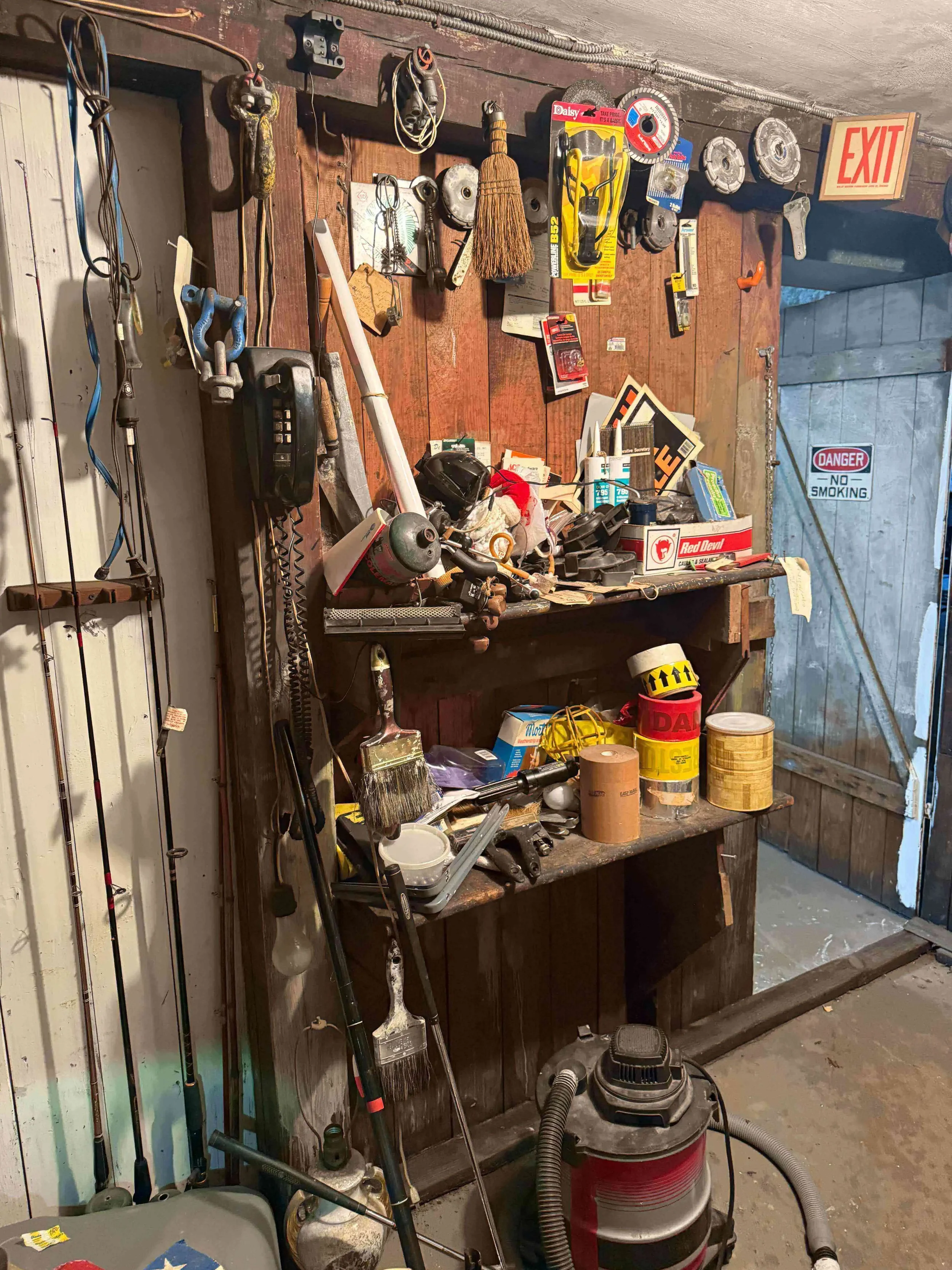Basement corner in Cicero, IL cluttered with miscellaneous household junk.